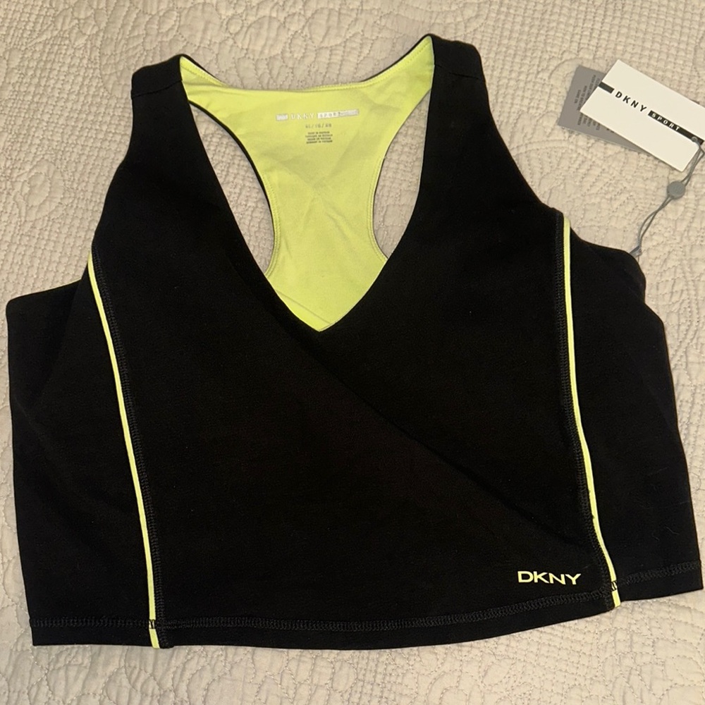 DKNY Black and Neon Yellow Sports‎ Bra